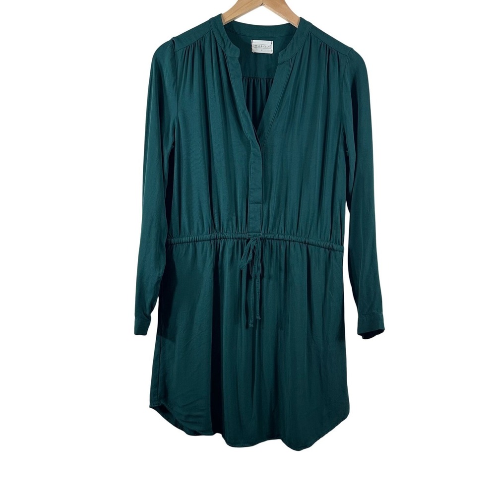 Bella Ella Boutique Forest Green Rayon Shirt Dress Long Sleeve Mini Small